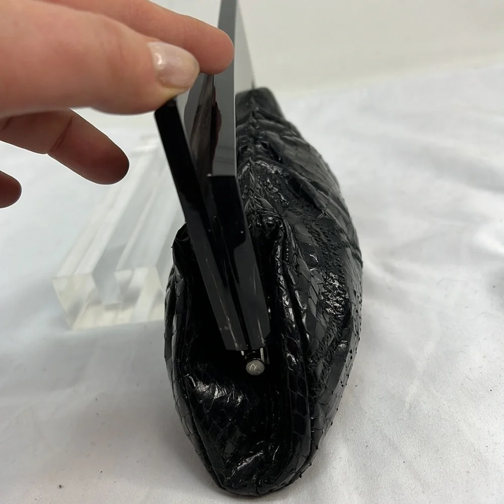 Black Python and Gray Lucite Clutch Bag Purse